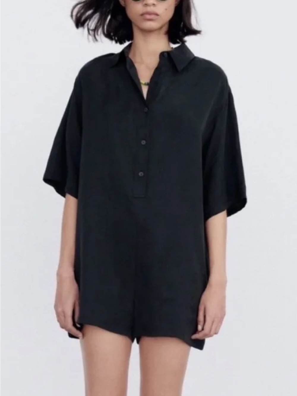 Zara Black Button-Front Collared Shirt